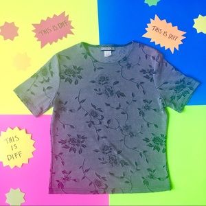 VTG 90s B&W Floral Rose Short Sleeve Top Tshirt M